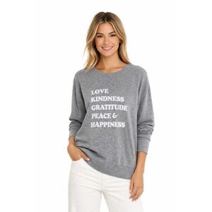 NWOT Spiritual Gangster XL Gray Love Kindness Peace Happiness Graphic Sweater